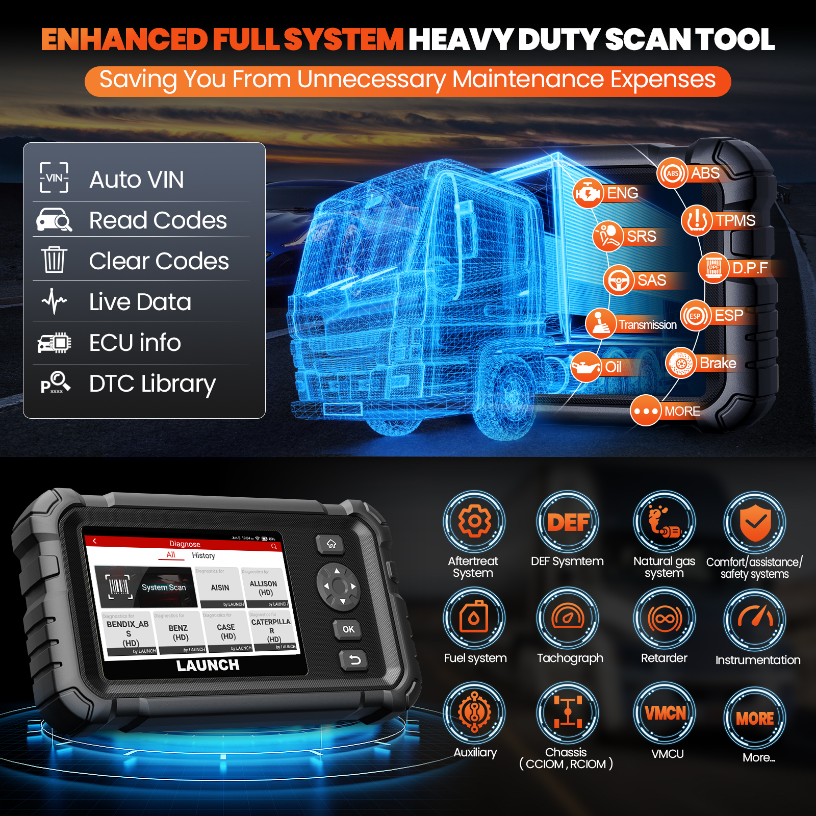 LAUNCH CRP129 HD Elite 24V Hea - đánh giá và giá Heavy Equipment Diagnostic Tool